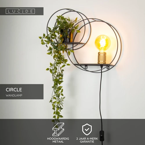 Lucide CIRCLE - Wandlamp - 1xE27 - Zwart - USP